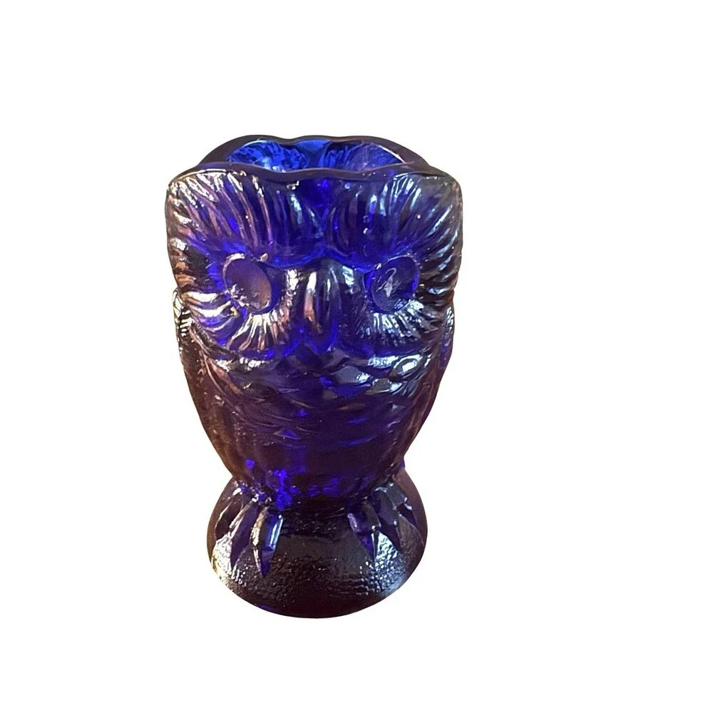Imperial Glass Cobalt Blue Owl Creamer Applied Eyes 3.5” Mid Century